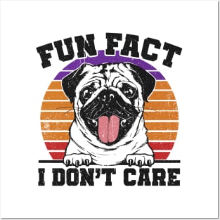 Retro Sunset Fun Fact I Don't Care Funny Bulldog Posters and Art